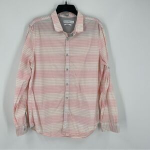 Calvin Klein Men’s Pink Striped Body Fit Long Sleeve Button Up Shirt size L